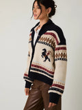 Horse Motif Button Up Oversize Sweater Cardigan