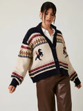 Horse Motif Button Up Oversize Sweater Cardigan