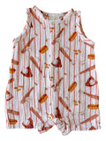 Baseball Muslin Shortie Romper - Spearmint LOVE