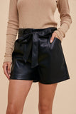 Black Vegan Leather Belted Shorts
