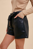 Black Vegan Leather Belted Shorts