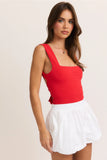 The Cherry Red Square Neck Open Back Bodysuit