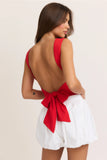 The Cherry Red Square Neck Open Back Bodysuit