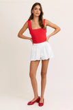 The Cherry Red Square Neck Open Back Bodysuit