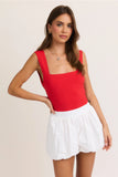 The Cherry Red Square Neck Open Back Bodysuit