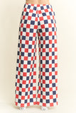 High Waist Checkerd Straight Leg Knit Pants