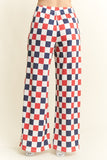 High Waist Checkerd Straight Leg Knit Pants