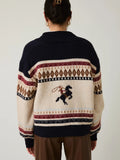 Horse Motif Button Up Oversize Sweater Cardigan