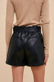 Black Vegan Leather Belted Shorts