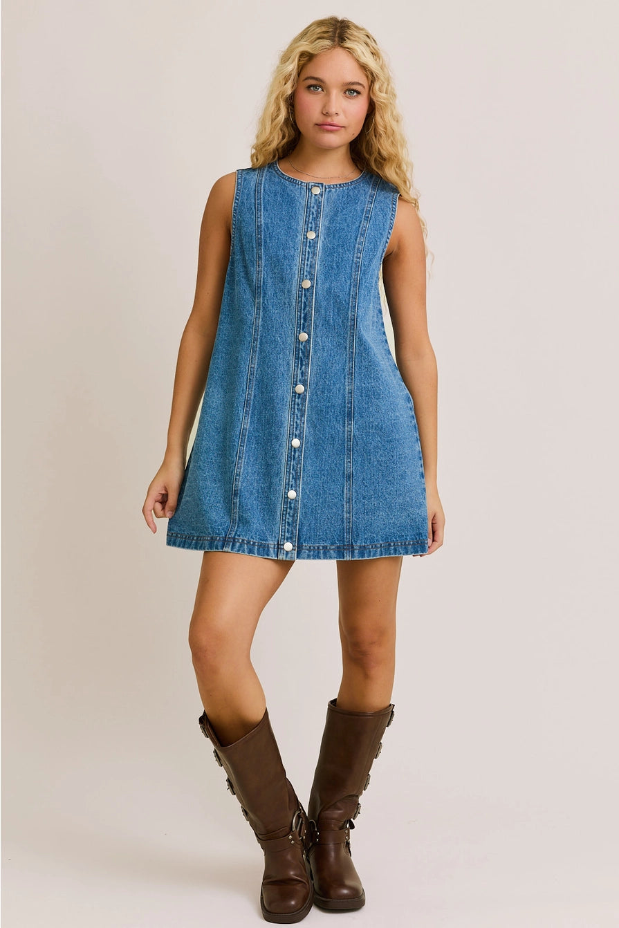 denim mini dress sleeveless Sleeveless Round Neck Button Down Denim Mini Dress – Cheyenne Ranch  Boutique, LLC