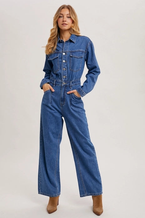 The Blake - Denim Straight Leg Jumpsuit