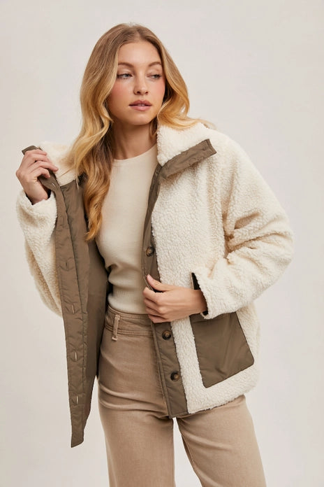 The Collins - Ivory Sherpa Button Down Jacket