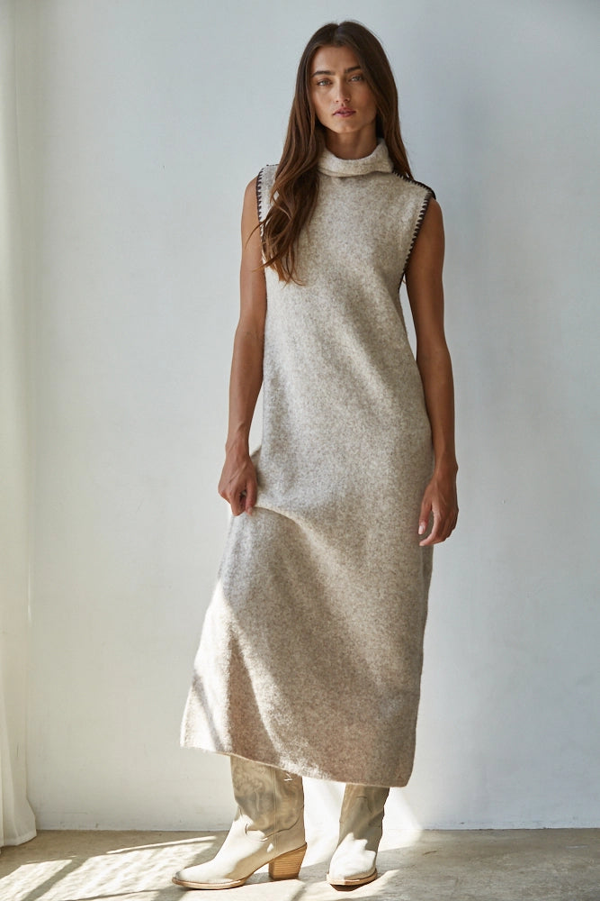 The Antonia Turtleneck Sleeveless Knit Maxi Dress