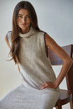 The Antonia Turtleneck Sleeveless Knit Maxi Dress - Oat