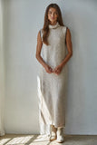 The Antonia Turtleneck Sleeveless Knit Maxi Dress - Oat