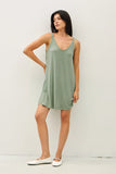 The Essential V Neck Ribbed Dress (Sage/Coral)