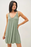 The Essential V Neck Ribbed Dress (Sage/Coral)