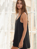 Washed Sporty Mini Dress W Built in Romper Lining - Plum, Black