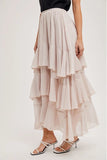 The Isla Tiered Ruffled Maxi Skirt - Stone