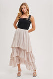 The Isla Tiered Ruffled Maxi Skirt - Stone