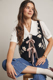 The Giselle - Floral Front Tie Knit Vest -Black