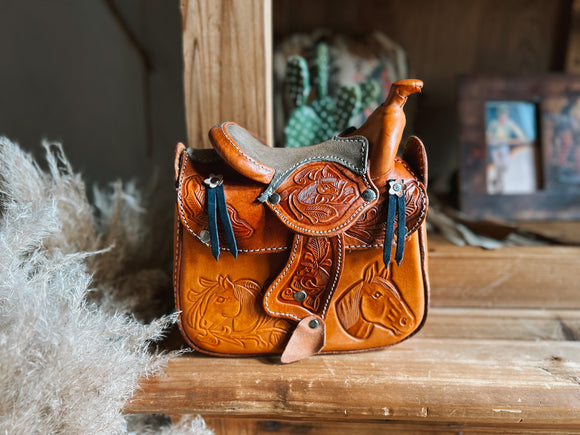 Novelty Vintage Bag Tooled Leather Horse Saddle - Etsy